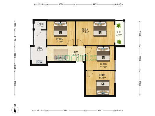 青石桥北街35号 4室1厅1卫 79平方