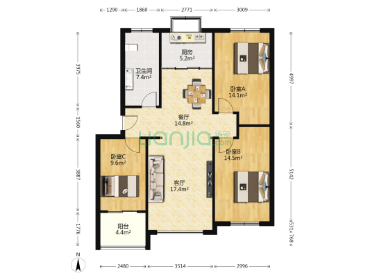 孙家南苑绿洲小区三区 3室2厅1卫 113平方