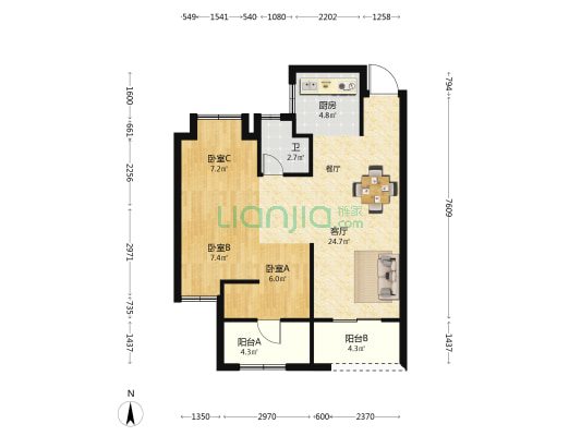 龙湖盛天兰园春江天玺 3室1厅1卫 74平方