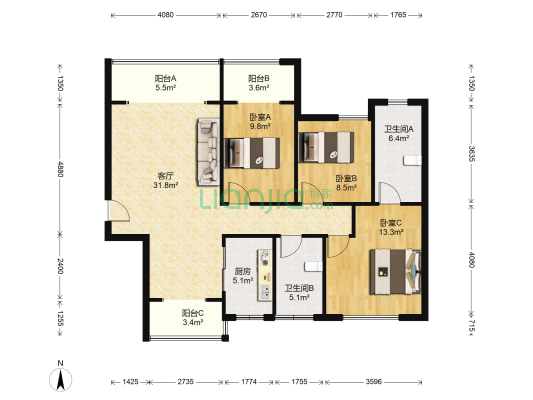 保利公园2010香槟花园 3室1厅2卫 119平方