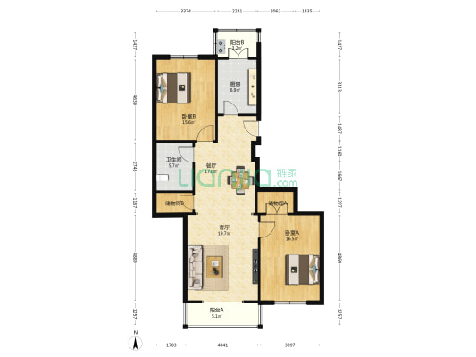 明达公寓 2室2厅1卫 123平方