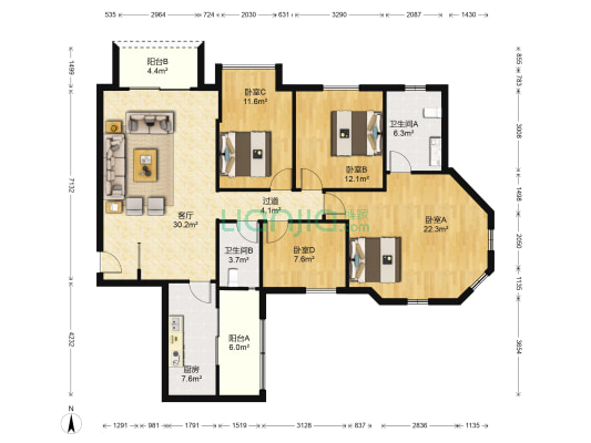 保利香槟花园 4室1厅2卫 150平方