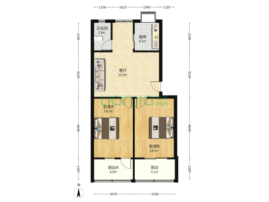 七里庙宜昌汉办宿舍 2室1厅1卫 79平方