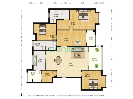 警馨苑 4室1厅2卫 179平方