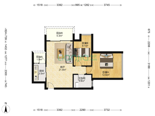 新华苑二期 2室1厅1卫 67平方