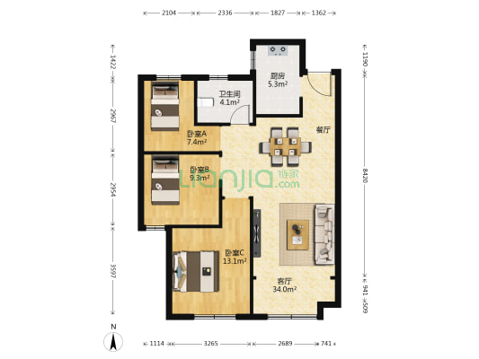 绿地云泰悦府 3室1厅1卫 101平方
