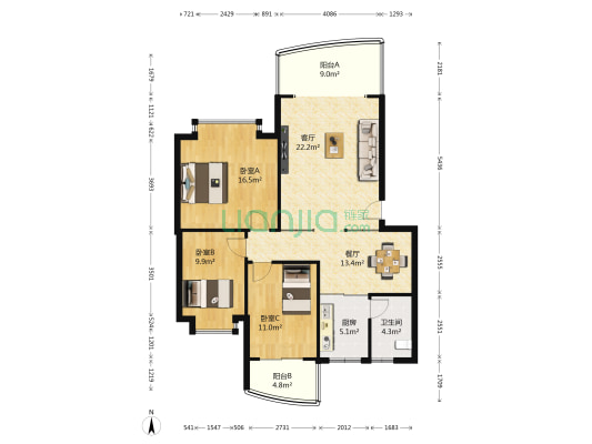 圣龙华府 3室2厅1卫 107平方