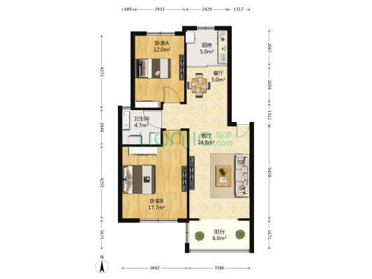 南阳锦绣 2室2厅1卫 89平方