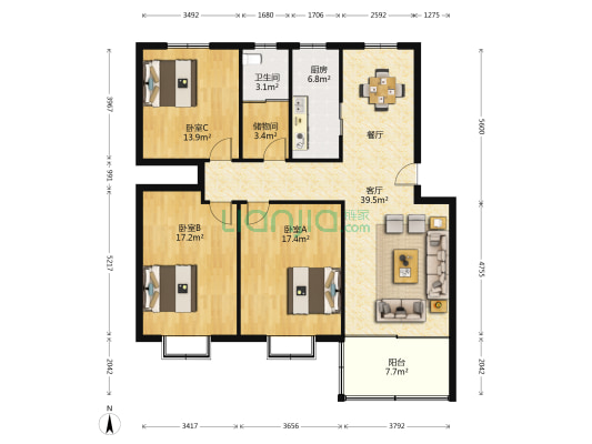 悦达新村 3室1厅1卫 130平方