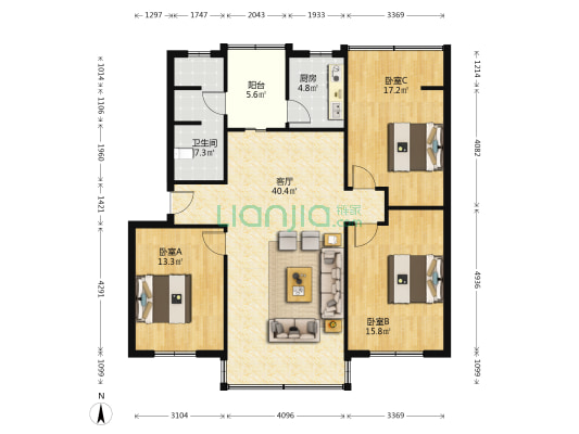 农信苑小区 3室1厅1卫 118平方