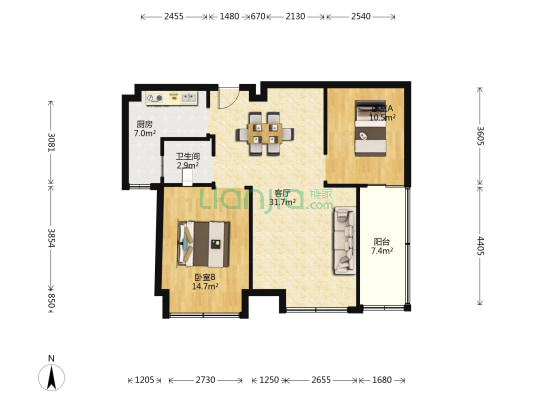 东方明珠 2室1厅1卫 89平方