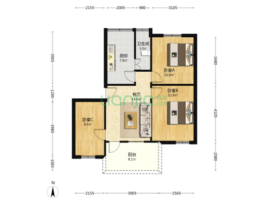 横江二路沿街 3室1厅1卫 73平方