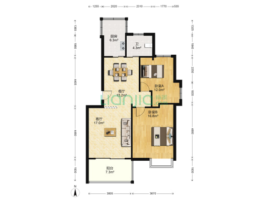 江南乐章 2室2厅1卫 87平方