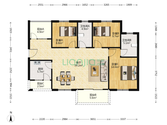 骑龙大街 3室1厅2卫 132平方