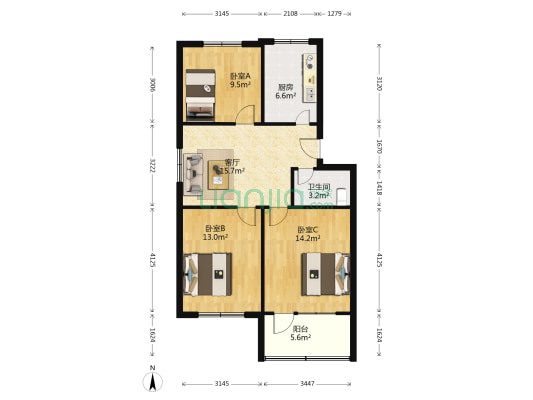 惜福镇家属楼小区 3室1厅1卫 81平方