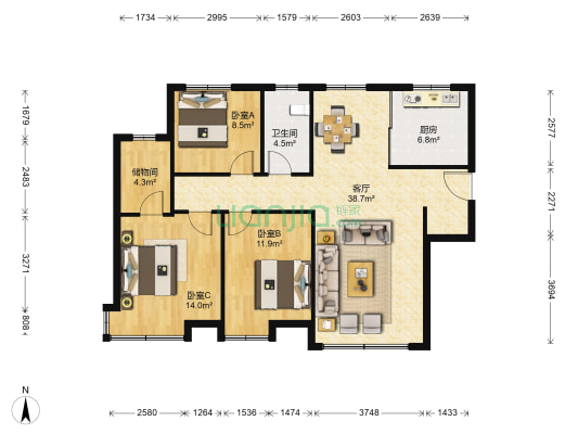 大观二期御景央邸 3室1厅1卫 118平方