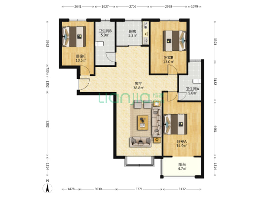 亢龙骏景B区 3室1厅2卫 137平方