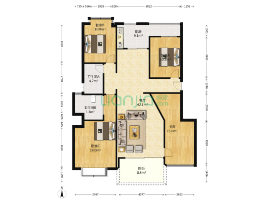 金域蓝湾 4室1厅2卫 143平方