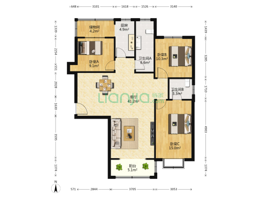 秀水名邸 3室1厅2卫 131平方