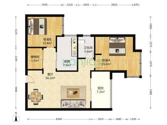 顶琇西北湖 2室1厅1卫 97平方