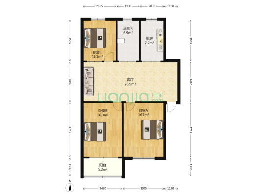 市民广场 3室1厅1卫 102平方