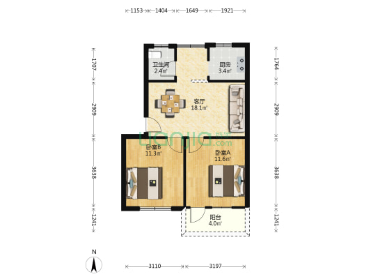 鲤湾路3号 2室1厅1卫 63平方