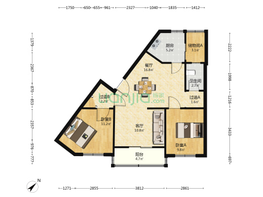 市政恢复小区 2室2厅1卫 83平方