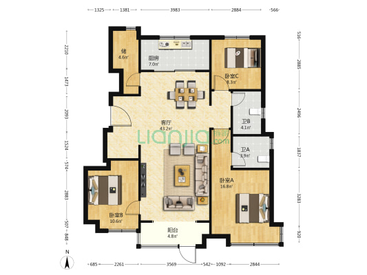 万科迎旭府 3室1厅2卫 133平方