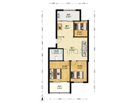 绢纺厂西宿舍 3室2厅1卫 85平方