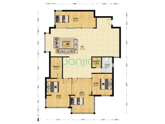 交行广场 4室1厅1卫 180平方