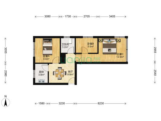 永昌坝 3室1厅1卫 58平方