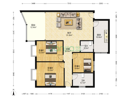 龙康街115号 3室1厅2卫 131平方
