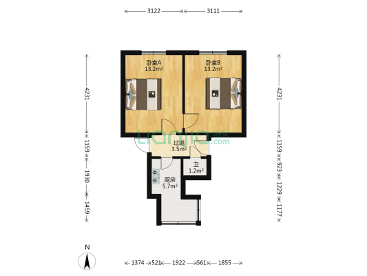 省建五公司宿舍 2室0厅1卫 42平方