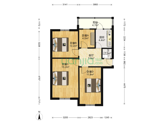二中宿舍 4室1厅1卫 70平方
