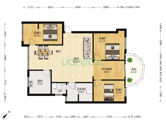 新迎小区十二组团 4室1厅2卫 112平方