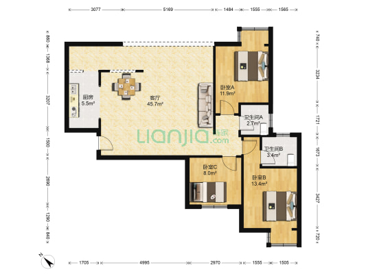 香颂城 3室1厅2卫 89平方
