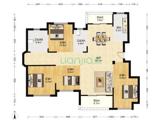 金地艺华园二期 4室1厅2卫 137平方