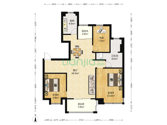 万科金色城市一期 3室1厅1卫 119平方