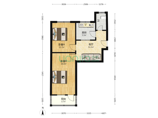 法院住宅楼 2室1厅1卫 63平方