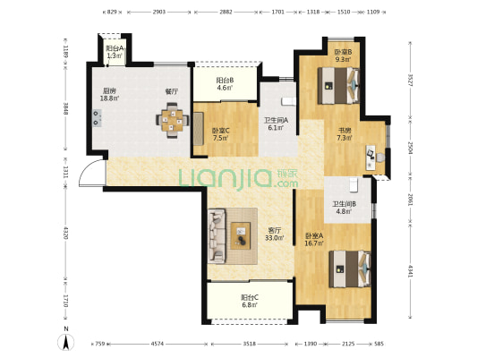 红星美凯龙 4室1厅2卫 141平方