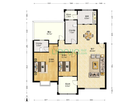 时代春天 2室1厅2卫 127平方