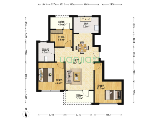公元九里A区 3室1厅1卫 101平方