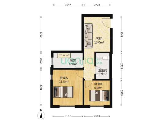 北华城 2室1厅1卫 62平方
