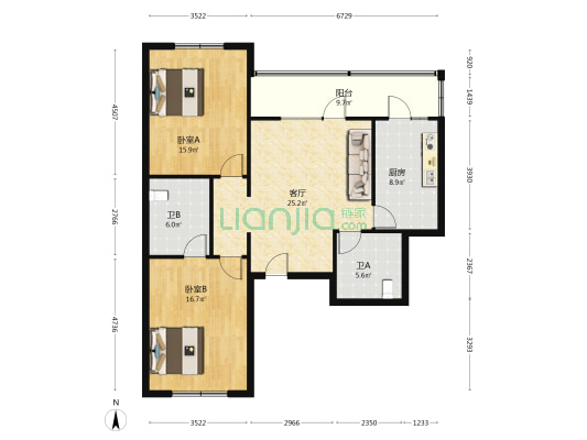 卫星住宅小区 2室1厅2卫 109平方