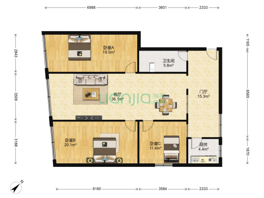 华东大院 3室1厅1卫 131平方