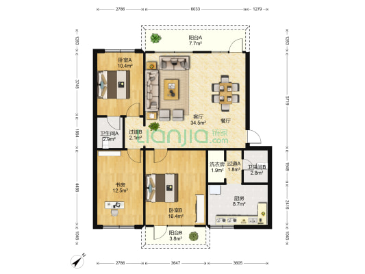 海滨花园 3室1厅2卫 106平方