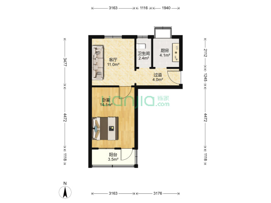 第七中学家属院 1室1厅1卫 47平方