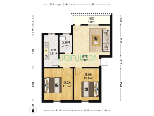 电机厂宿舍 2室1厅1卫 58平方