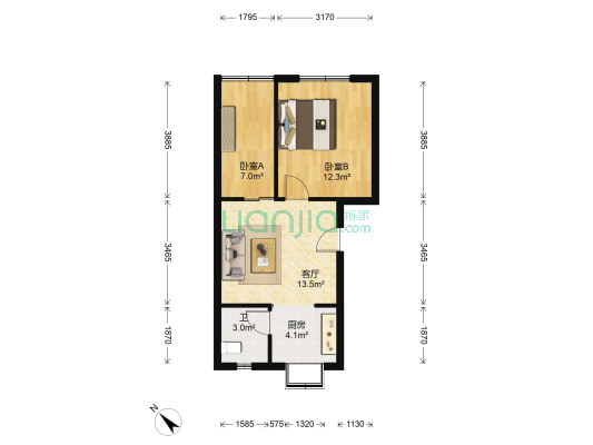 健民宿舍 2室1厅1卫 53平方