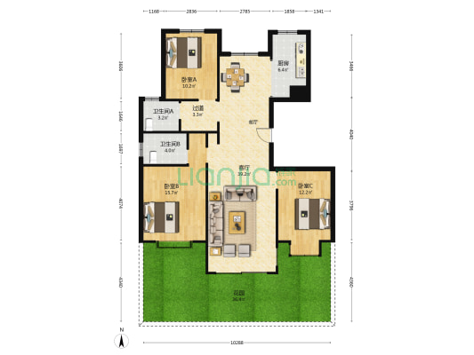 大展·玖棠府 3室1厅2卫 127平方